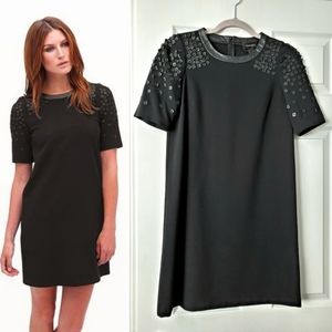 Danier leather sequin detail knit short shift dress 4 fits XS black mod retro